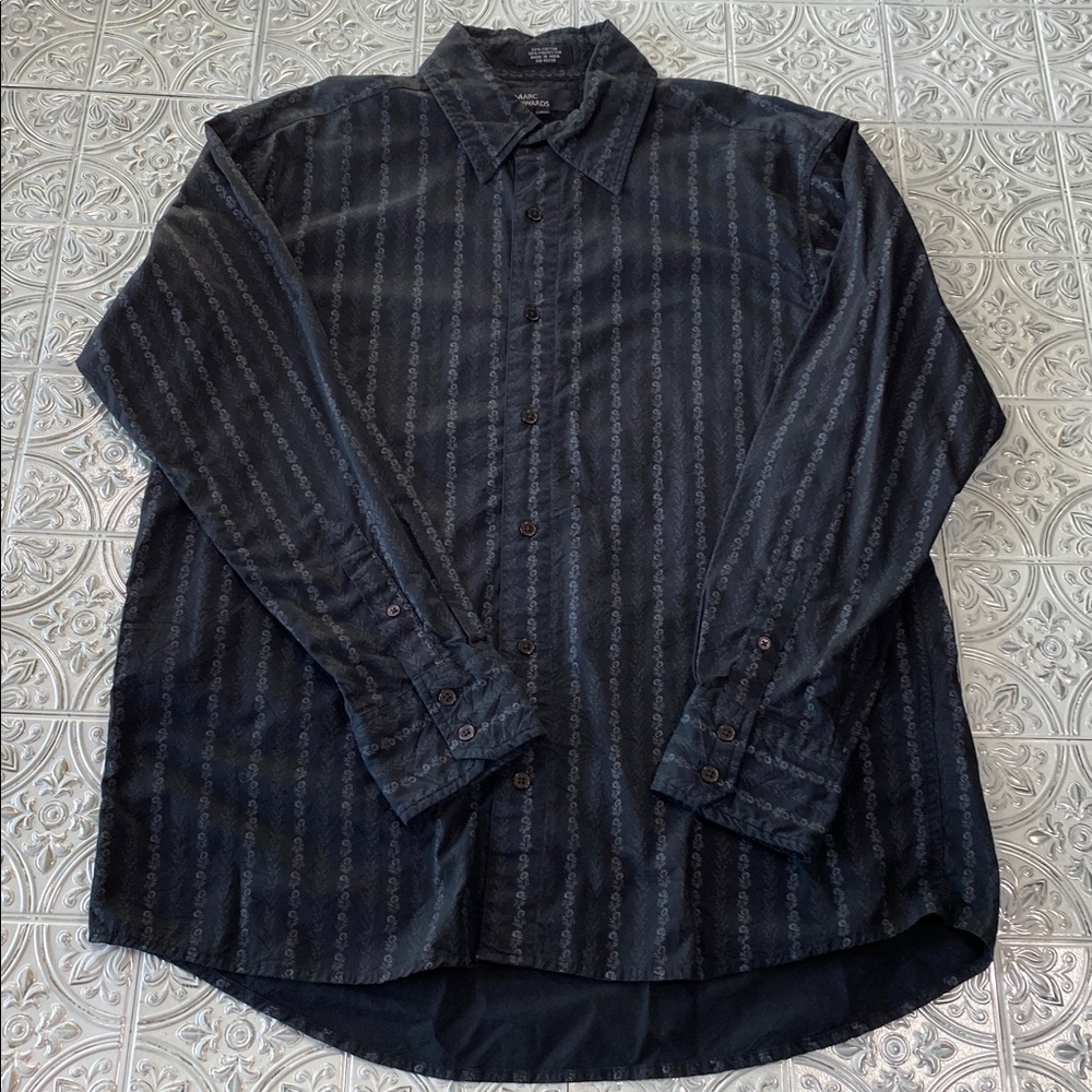 Marc Edwards Men's Black Floral Striped Dress Shirt L